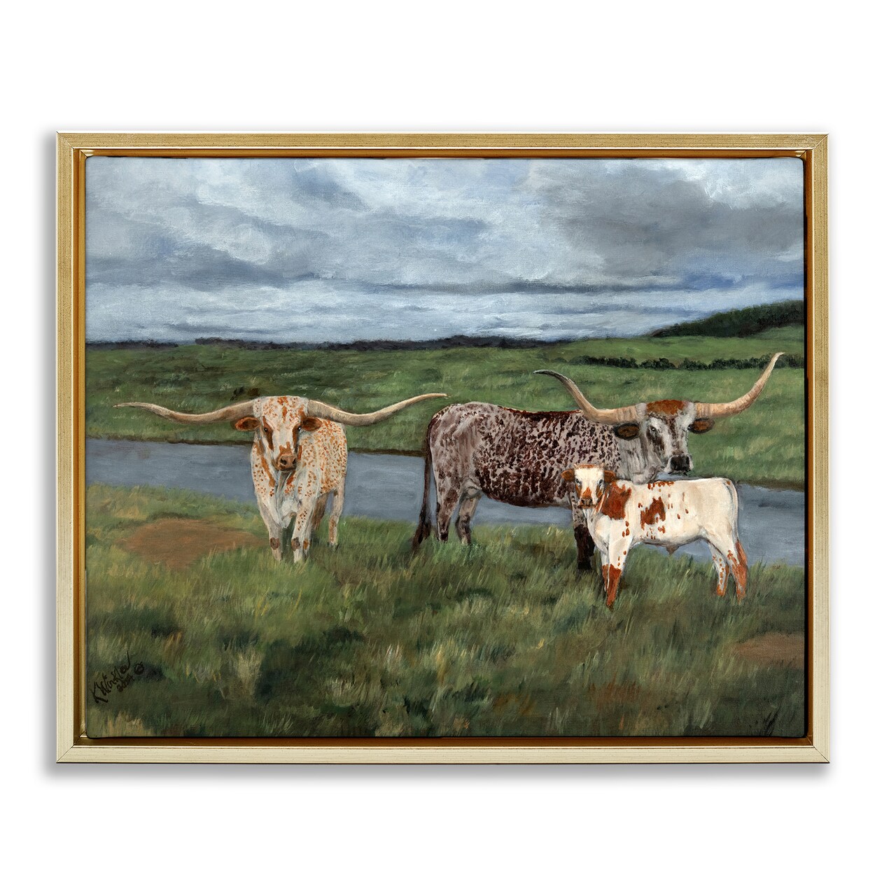 Stupell Industries Longhorn Cattle Trio Floating Frame By Kathy Winkler 